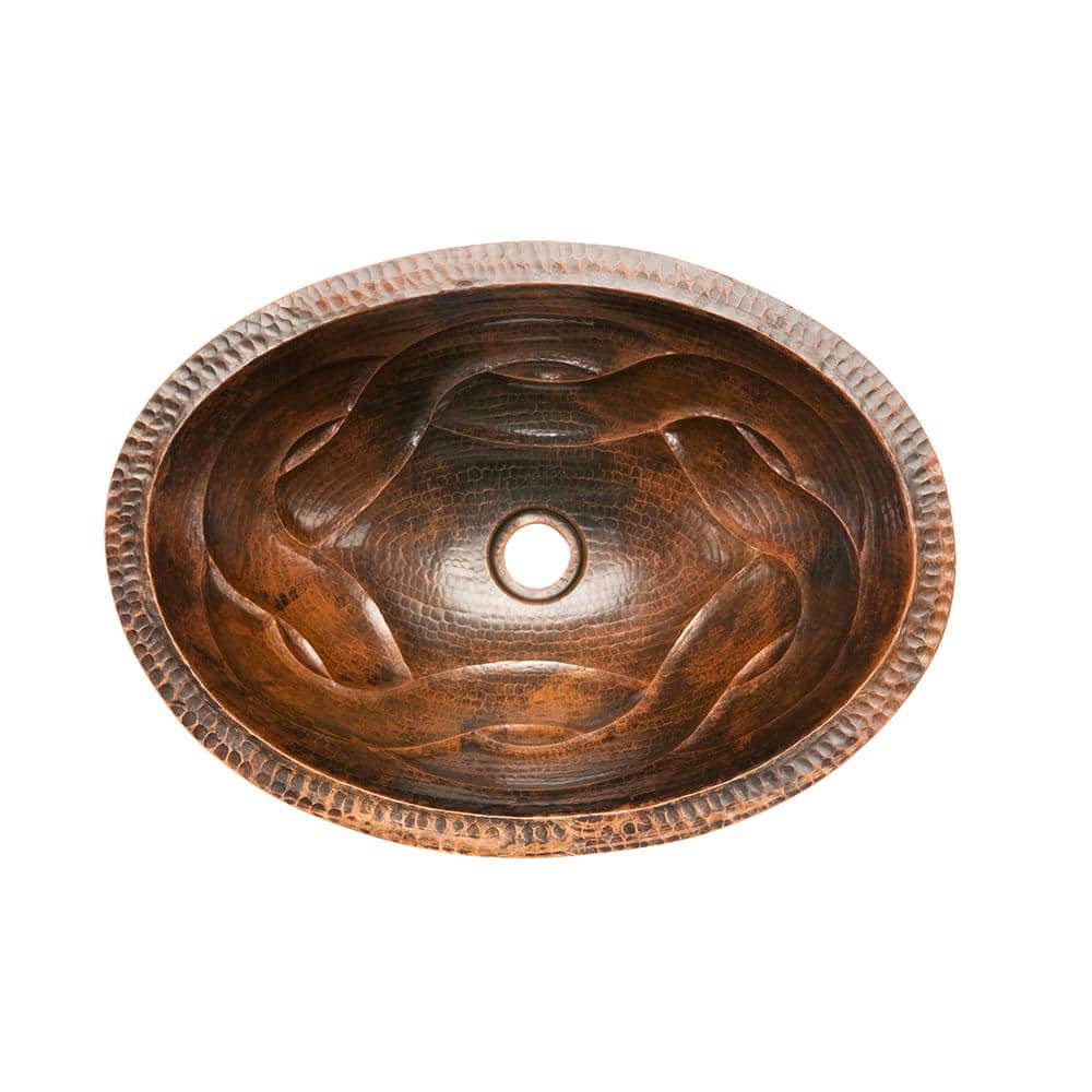 22" Oval Hammered Copper Undermount Bathroom Sink