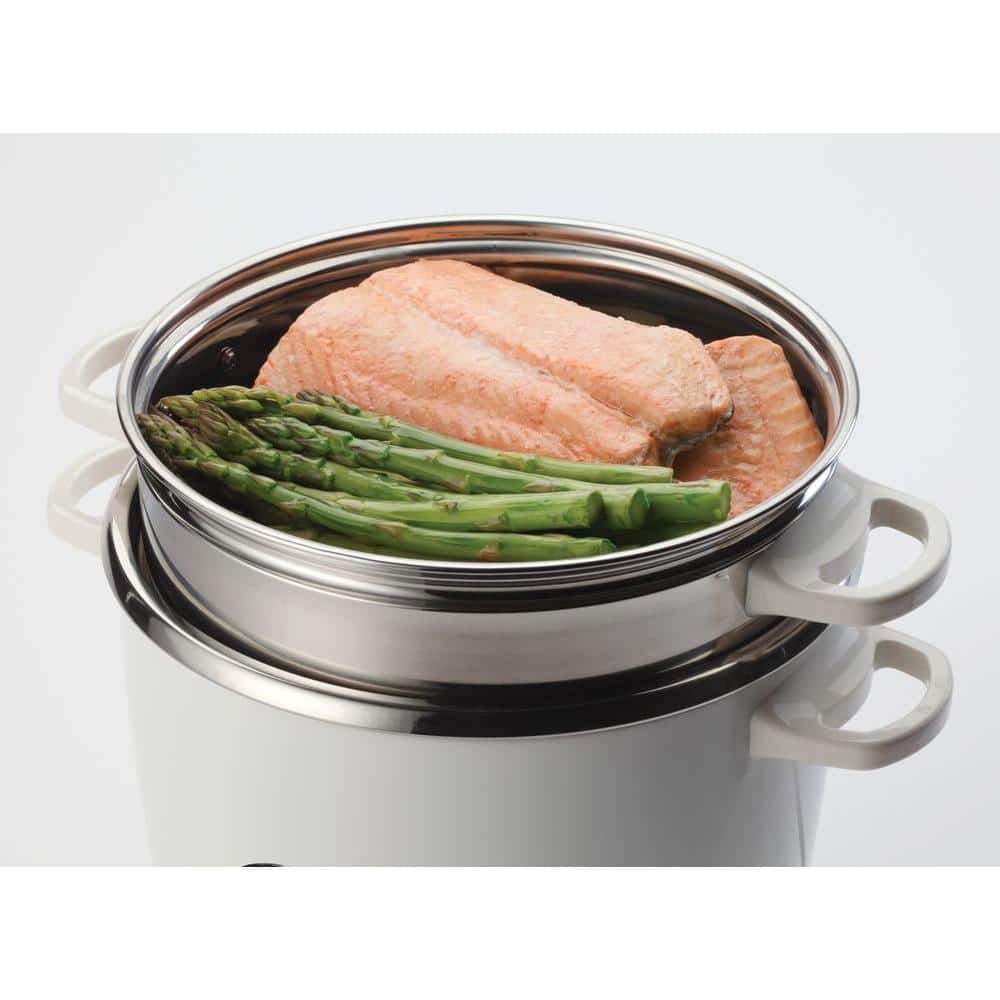 14-Cup White Stainless Steel Digital Rice Cooker with Steamer