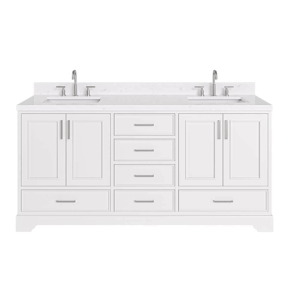Stafford 72" White Double Vanity with Carrara Marble Top