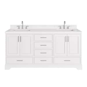 Stafford 72 in. W x 22 in. D x 36 in. H Double Sink Freestanding Bath Vanity in White with Carrara White Quartz Top