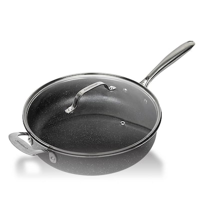 5.5 Qt. Aluminum Ultra-Durable Non-Stick Diamond Infused Deep Saute Pan with Glass Lid and Helper Handle