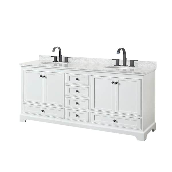 Deborah 80 in. W x 22 in. D x 35 in. H Double Bath Vanity in White with White Carrara Marble Top