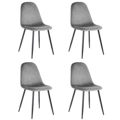 Gray Upholstered Velvet Fabric Leisure Accent Chairs Side Chair in Steel (Set of 4)