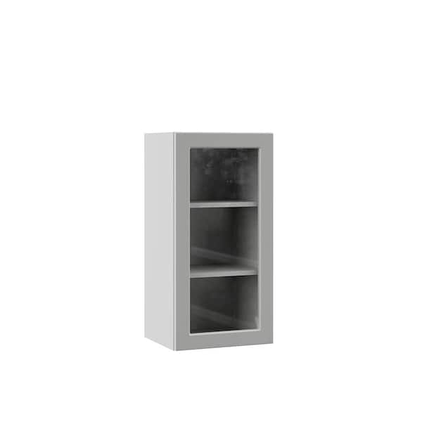 Designer Series Melvern Assembled 15x30x12 in. Wall Kitchen Cabinet with Glass Door in Heron Gray
