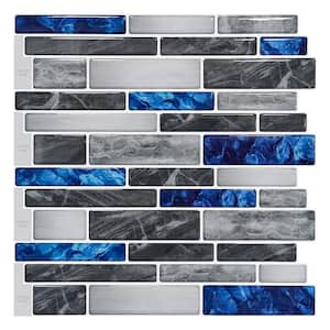 12 in. x 12 in. Vinyl Peel and Stick Backsplash Tile for Kitchen Self-Adhesive Blue Marble Wall Tile (10-sheets)