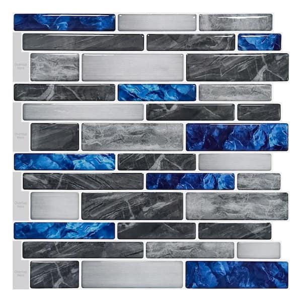 Art3dwallpanels 12 in. x 12 in. Peel and Stick Backsplash Tile for Kitchen Self-Adhesive Blue Marble Wall Tile (10-sheets)