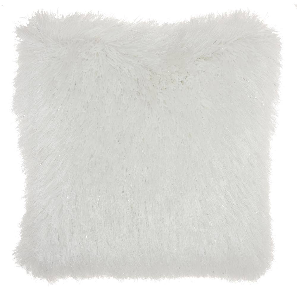 White Faux Fur Down Filled Square Throw Pillow
