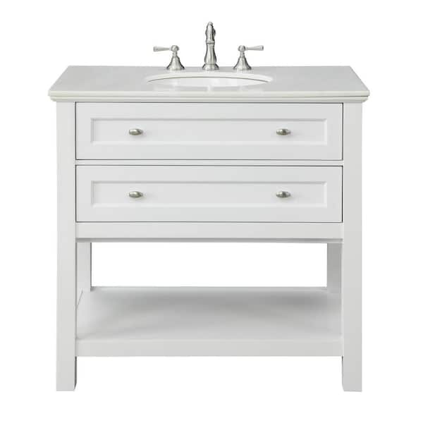Home Decorators Collection Austell 37 in. W x 22 in. D x 34.5 in. H Bath Vanity in White with White Marble Vanity Top
