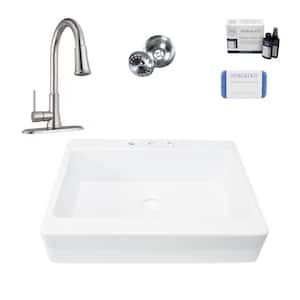 Josephine 34 in. Quick-Fit Farmhouse Drop-in Single Bowl White Traditional Fireclay Kitchen Sink with Pfirst Faucet Kit