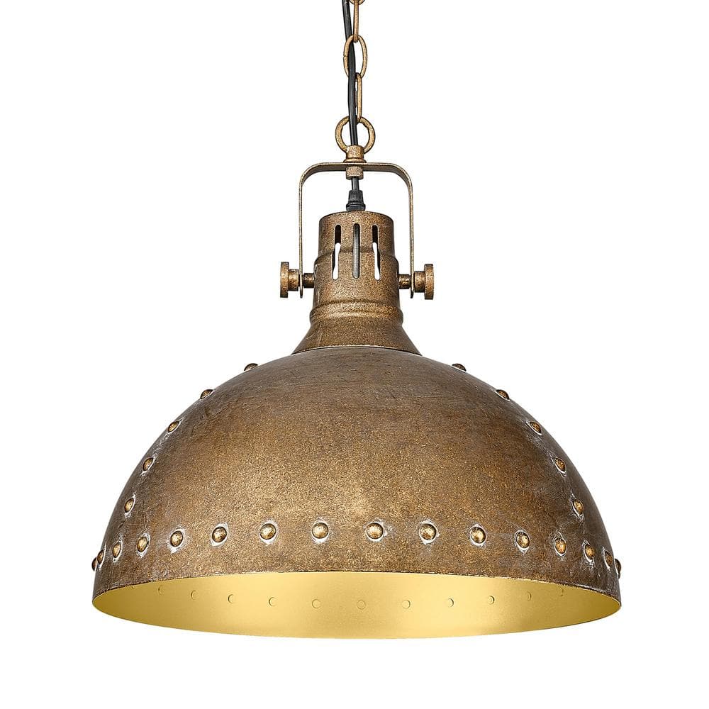 JAZAVA 20 in. 1-light Antique Brass Pendant Light with No Bulbs ...