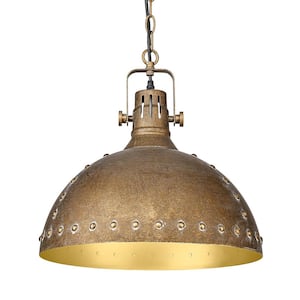 20 in. 1-light Antique Brass Pendant Light with No Bulbs Included