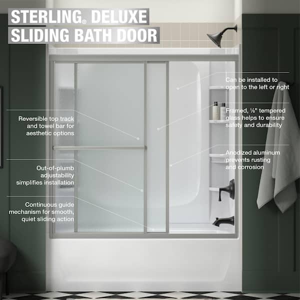 Deluxe 55-60 in. W x 56 in. H Sliding Tub Door in Silver with Rain Glass