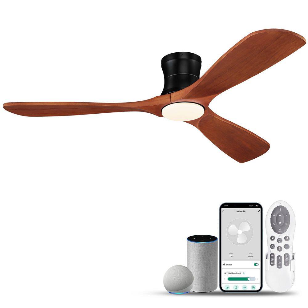 52 in.Wood Smart Outdoor Indoor Black Flush Mount Ceiling Fans with Lights Remote,WIFI Alexa App workable,Quiet DC Motor price history on PriceWatchPro