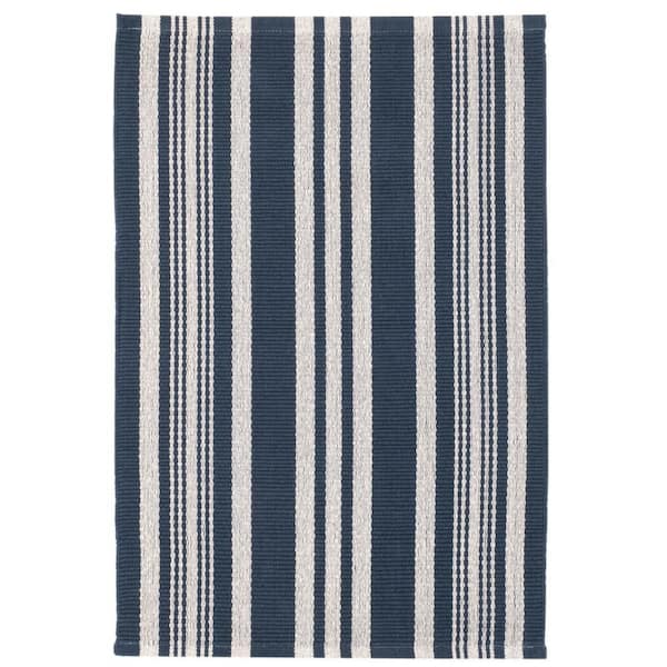 Irving Stripe Handwoven Cotton Navy 9 ft. x 12 ft. Indoor Area Rug