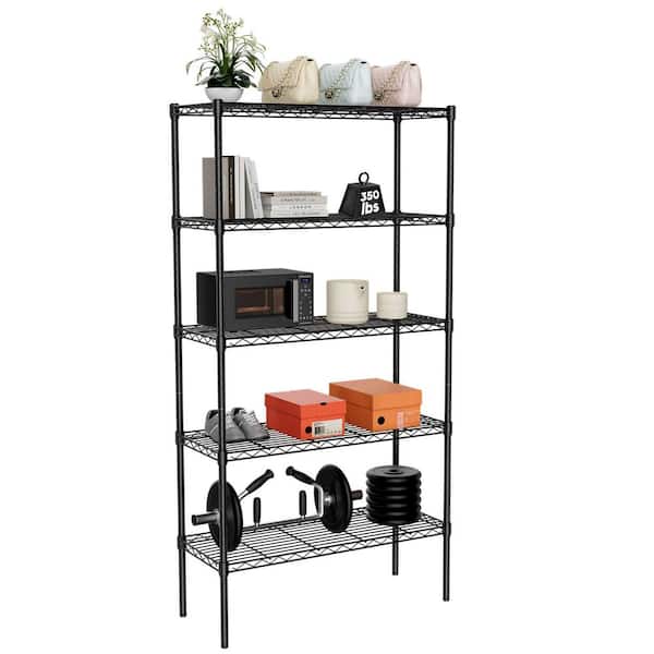 Storage Shelving Unit, Adjustable Metal Wire Racks Heavy Duty Standing Shelf Organizer for Kitchen in Black