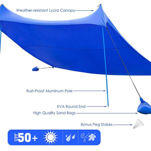 CASAINC 10 ft. x 9 ft. Blue Family Beach Tent Canopy Sunshade with 