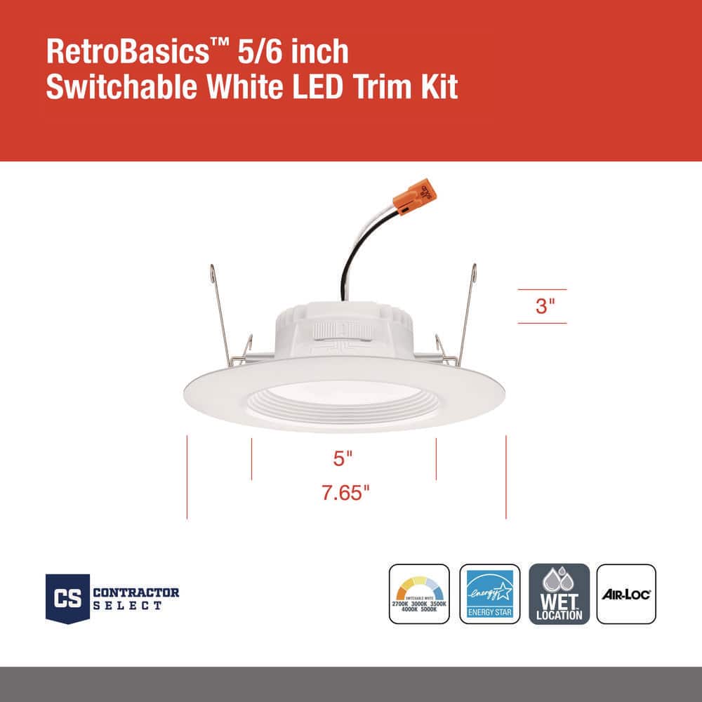 White 5/6-Inch LED Recessed Downlight Trim Kit, 6-Pack