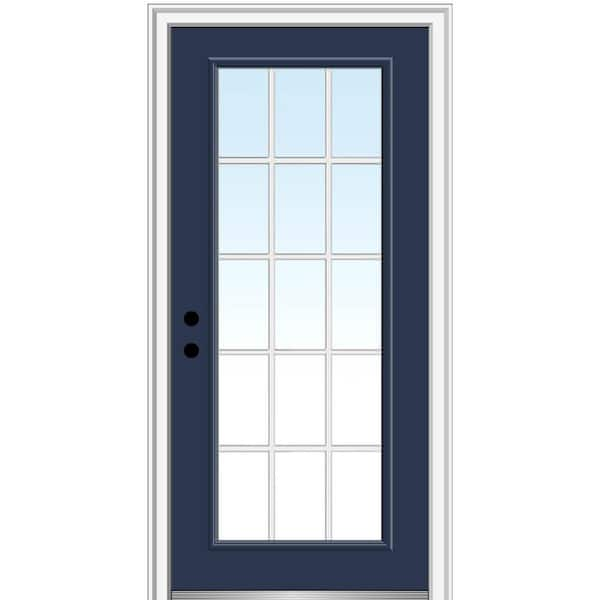 MMI Door 36 in. x 80 in. Grilles Between Glass Right-Hand Inswing Full Lite Clear Painted Fiberglass Smooth Prehung Front Door