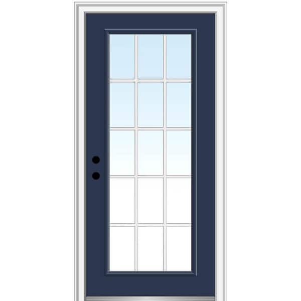 MMI Door 32 in. x 80 in. Internal Grilles Right-Hand Inswing Full Lite Clear Low-E Painted Fiberglass Smooth Prehung Front Door