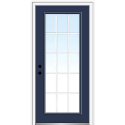 36 in. x 80 in. Grilles Between Glass Right-Hand Inswing Full Lite Clear Low-E Painted Steel Prehung Front Door