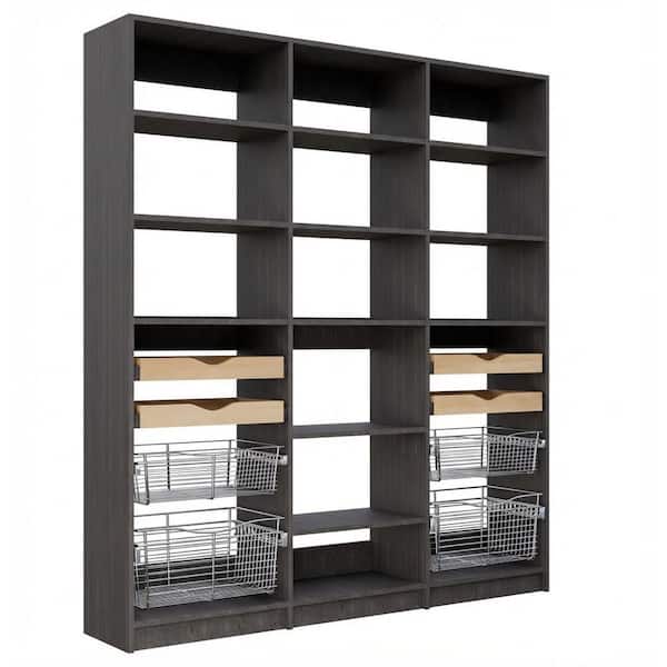 Alto Collection 99 in. W Grey Wall Mounted-Shelf Tower and 2 Shelf Towers w Pull Outs Wood Closet System