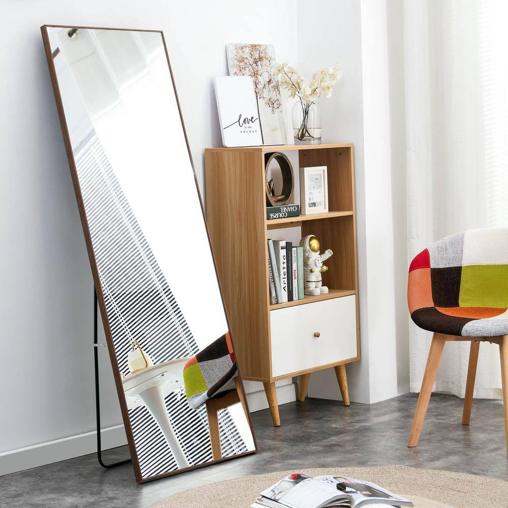 Brown Wood Framed 65" x 23" Full-Length Rectangular Mirror