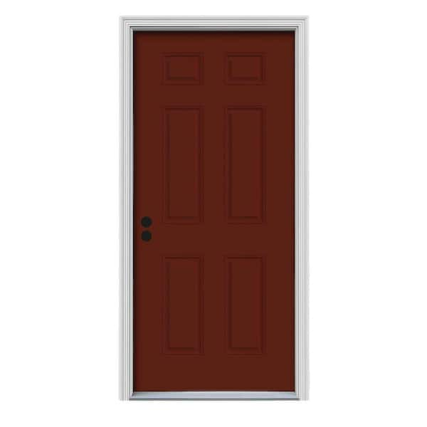 JELD-WEN 30 in. x 80 in. 6-Panel Mesa Red Painted Steel Prehung Right-Hand Inswing Front Door w/Brickmould