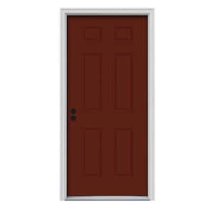 36 in. x 80 in. 6-Panel Mesa Red Painted Steel Prehung Right-Hand Inswing Front Door w/Brickmould
