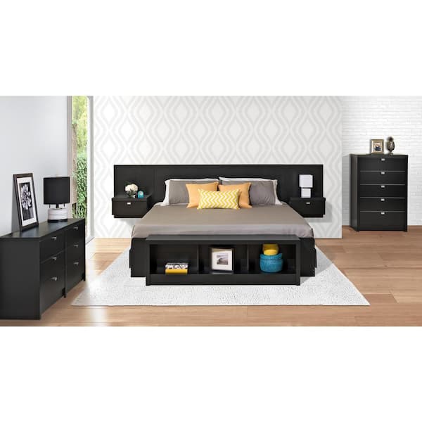 Black King Bedroom Set Bhhk 0520 2k, King Size Platform Bed With Built In Nightstands