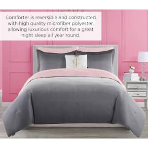 Ombre 6-Piece Gray/Pink Reversible Microfiber Twin Comforter Set