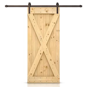 X Series 42 in. x 84 in. Unfinished Solid DIY Knotty Pine Wood Interior Sliding Barn Door with Hardware Kit