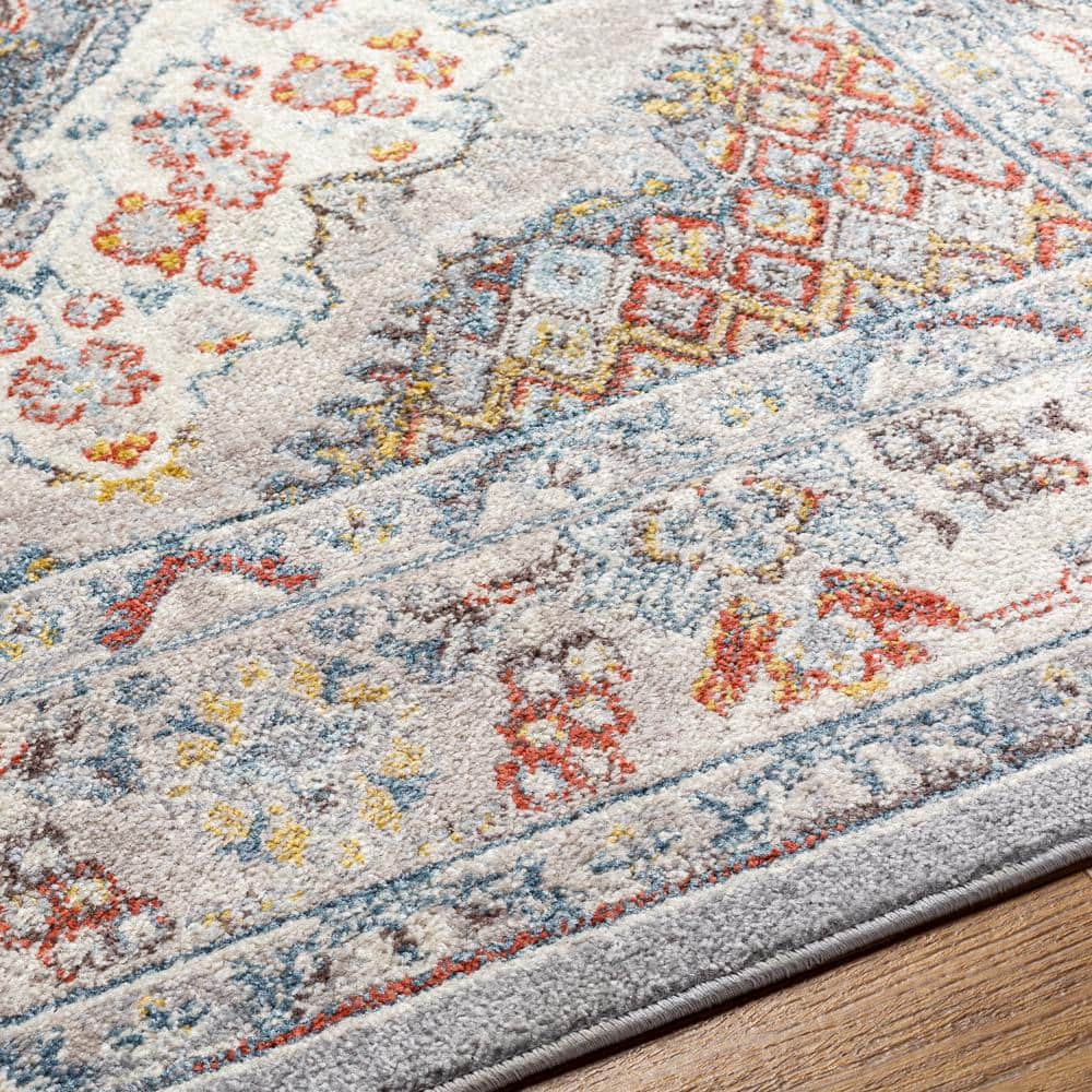 Teal and Beige Rectangular Synthetic Medallion Area Rug