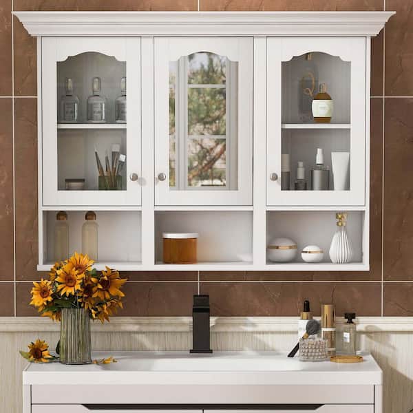 48 in. W x 32 in. H Rectangular Medicine Cabinet with Mirror, Wall Mounted Bathroom Cabinet, 3 Adjustable Shelves, White