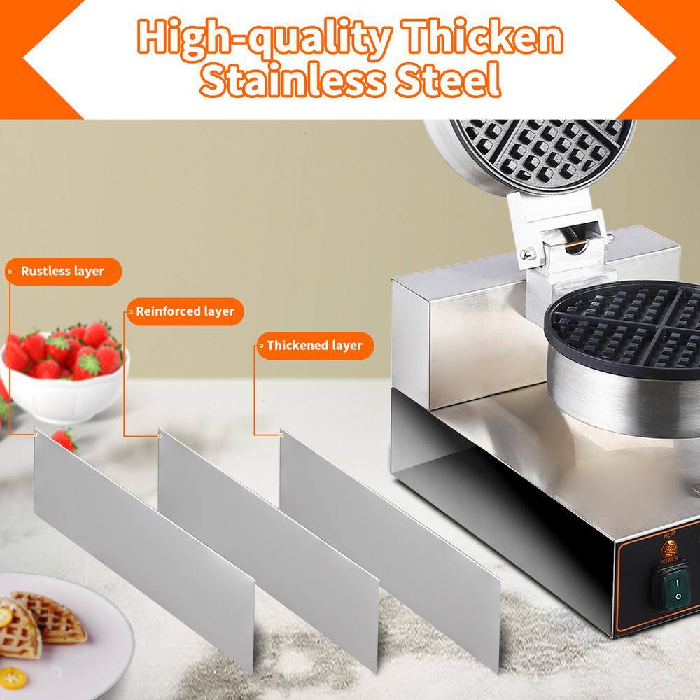1300-Watt Silver Stainless Steel Belgian Waffle Maker with Adjustable Temperature and Timer