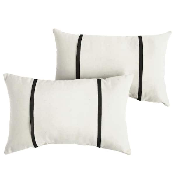 SORRA HOME Sunbrella Ivory with Black Rectangular Outdoor Knife Edge Lumbar Pillows (2-Pack)