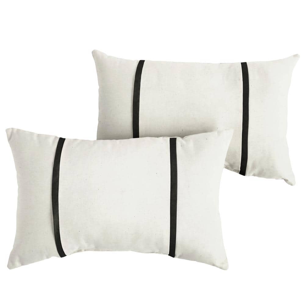 Sunbrella Ivory with Black Rectangular Outdoor Knife Edge Lumbar Pillows (2
