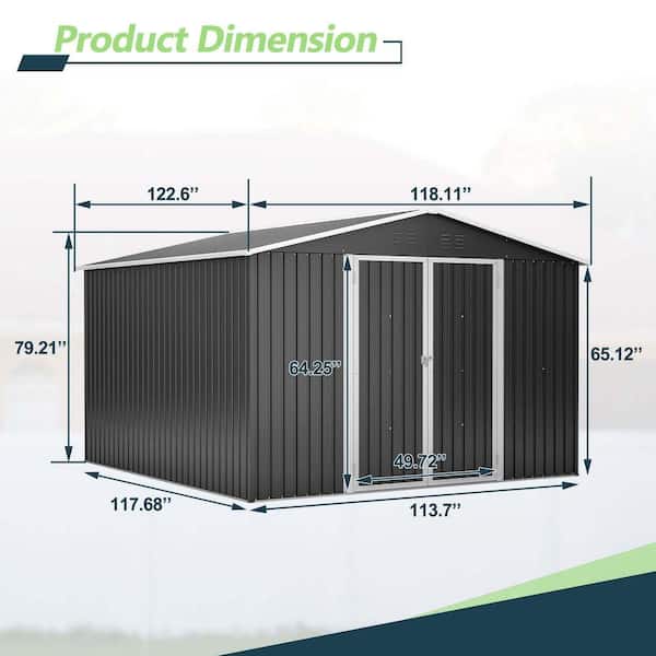 10 ft.W x 10 ft.D Outdoor Metal Storage Shed, Tool House with