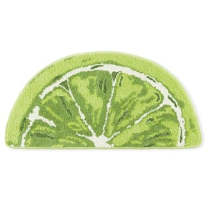 Citrus Slice Lime 34.7 in. x 18.1 in. Green/White Polyester Non-Slip Bathmat