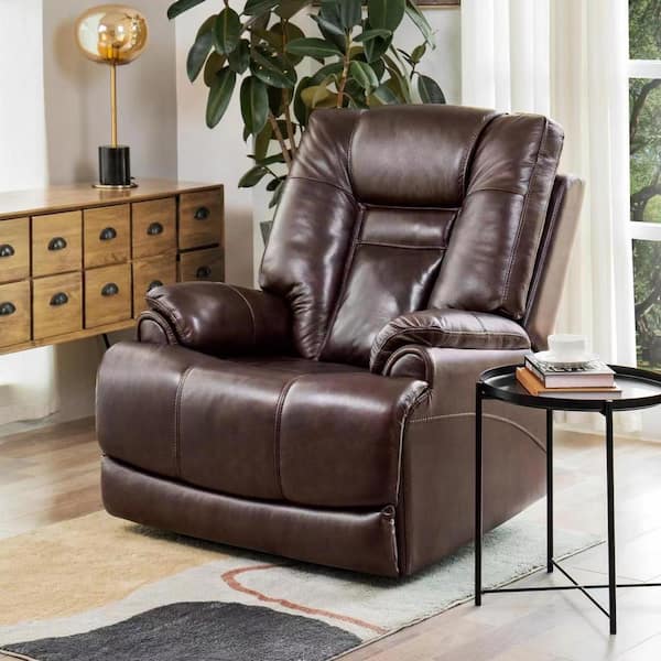 Montague Dual Power Headrest and Lumbar Support Reclining Sofa in Genuine  Brown Leather