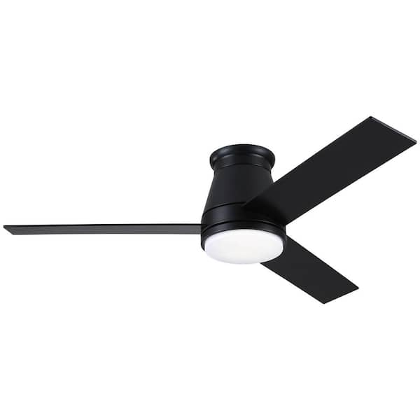 Jushua 48 in. Indoor/Outdoor Black Lowe Profile Ceiling Fan with Light ...