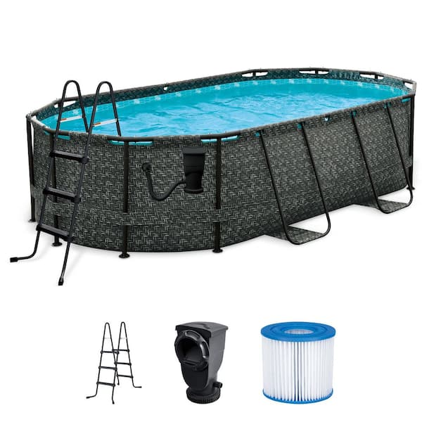 Dark Herringbone 13 ft. x 8 ft. Oval 167 in. Sturdy Frame Oasis Designer Swimming Pool
