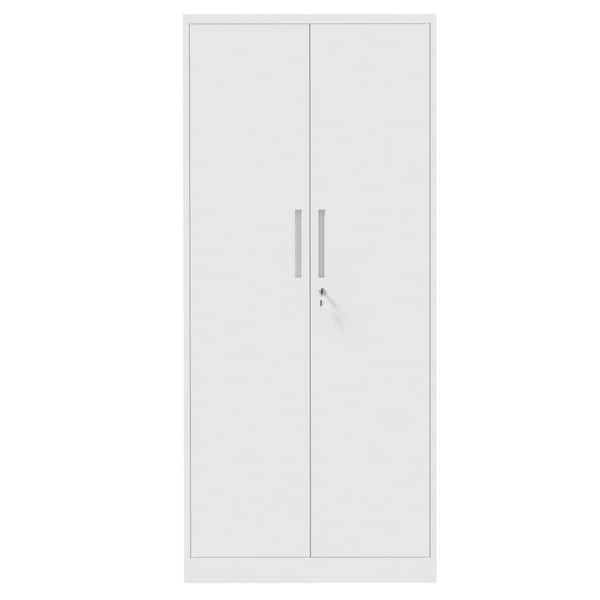 Lorvaris 35.43 in. W x 70.05 in. H x 17.72 in. D Metal Garage Freestanding Cabinet in White with Lock Doors and Shelves