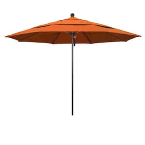 11 ft. Bronze Aluminum Commercial Market Patio Umbrella with Fiberglass Ribs and Pulley Lift in Tuscan Sunbrella