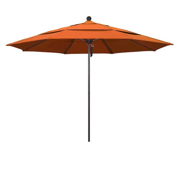 California Umbrella 11 ft. Bronze Aluminum Commercial Market Patio Umbrella with Fiberglass Ribs and Pulley Lift in Tuscan Sunbrella