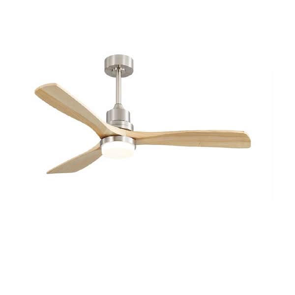 CIPACHO 52.1 in. Indoor Nickel Ceiling Fan with 3 Solid Wood Blades Remote Control Reversible DC Motor