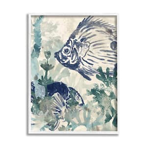 Abstract Seafloor Tropical Fish Distressed Coral By June Erica Vess Framed Print Animal Texturized Art 11 in. x 14 in.