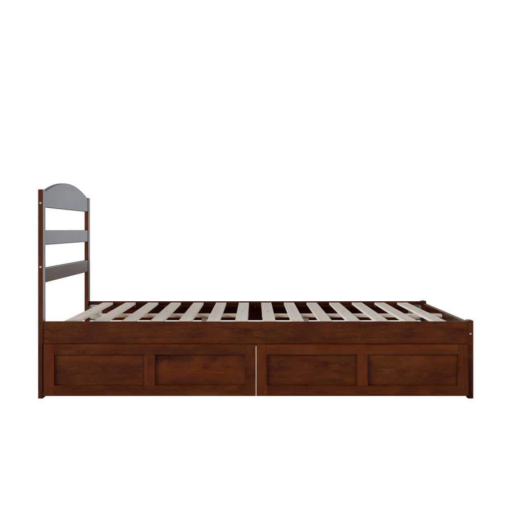 Warren Queen Walnut Wood Platform Bed with Storage Drawers