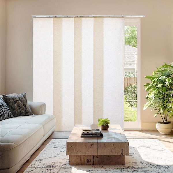 Country Cut-to-Size Ivory Light Filtering Adjustable Sliding Panel Track Blind with 23 in. Slats Up to 86 in.W x 96 in.L