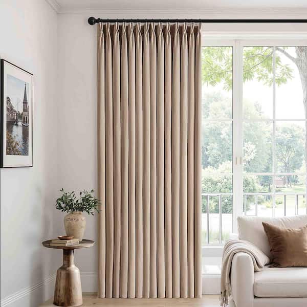 Taupe Pinch Pleat Linen Blend 40 in. W x 90 in. L Back Tab Light