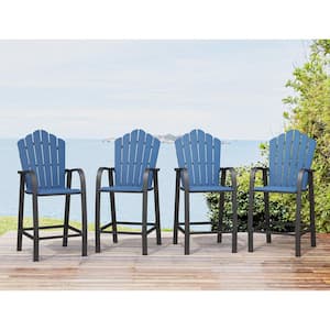 Blue Aluminum Frame Outdoor Bar Stools Bar Height Adirondack Chairs Set for Balcony (4-Pack)